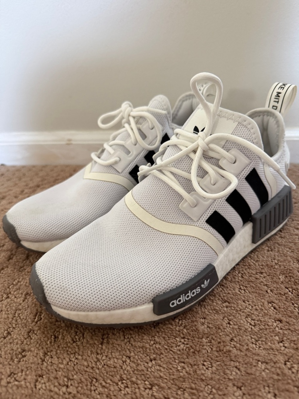 adidas White Black NMD_R1 Mesh Sneakers Men’s 7, Womens 9